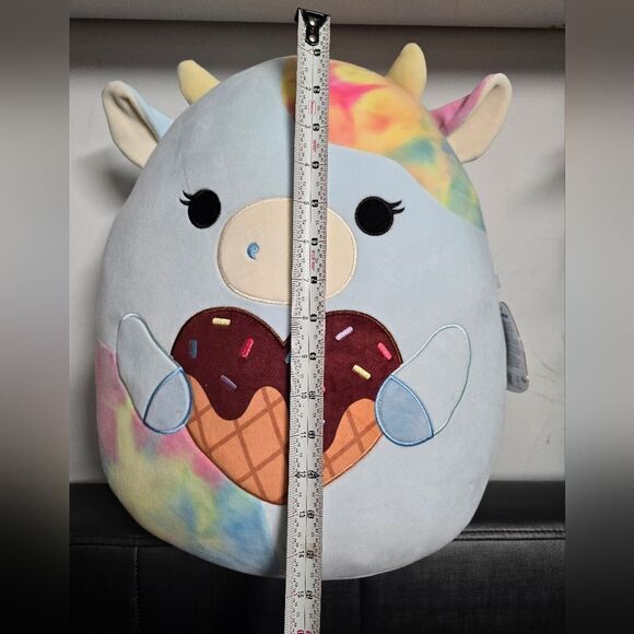 New Squishmallows Official 16 inch Caedia the Blue Spotted Cow Holding Ice Cream - Picture 4 of 6